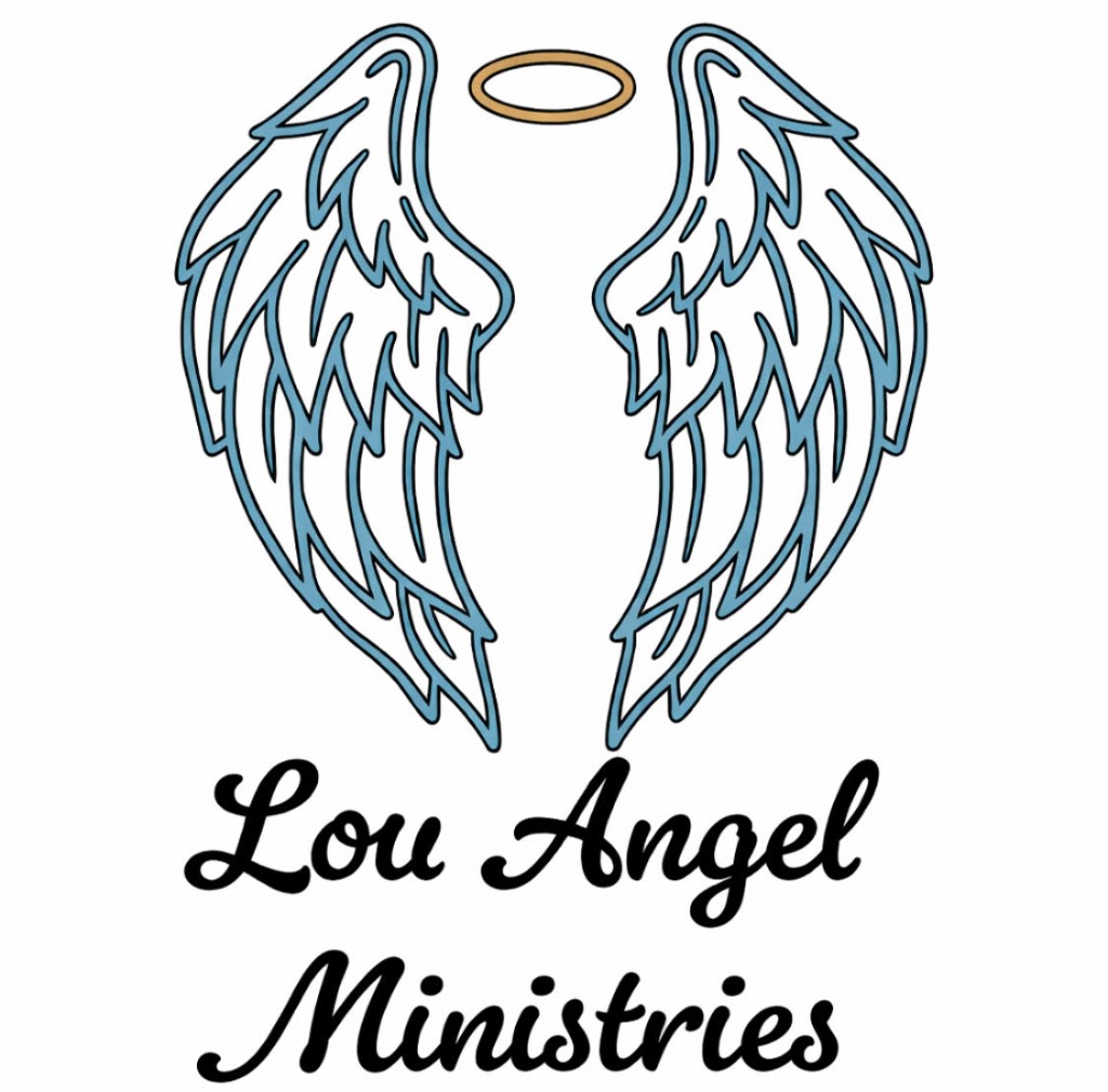 Lou Angel Ministries logo with angel wings and halo